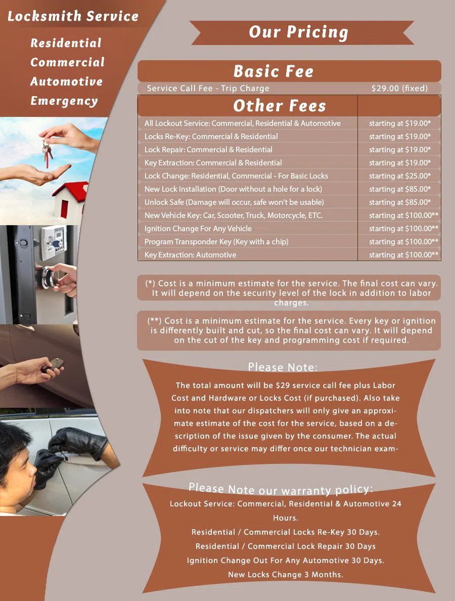 Downey Locksmiths Downey, CA 562-340-0589 - price-list